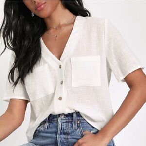 LULU’s Lift My Spirits Button-Up Crop Top/size Small 
Style 484772 100% cotton